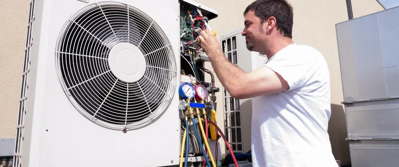 Outdoor ductless mini-split condenser serviced by Plain View Solutions